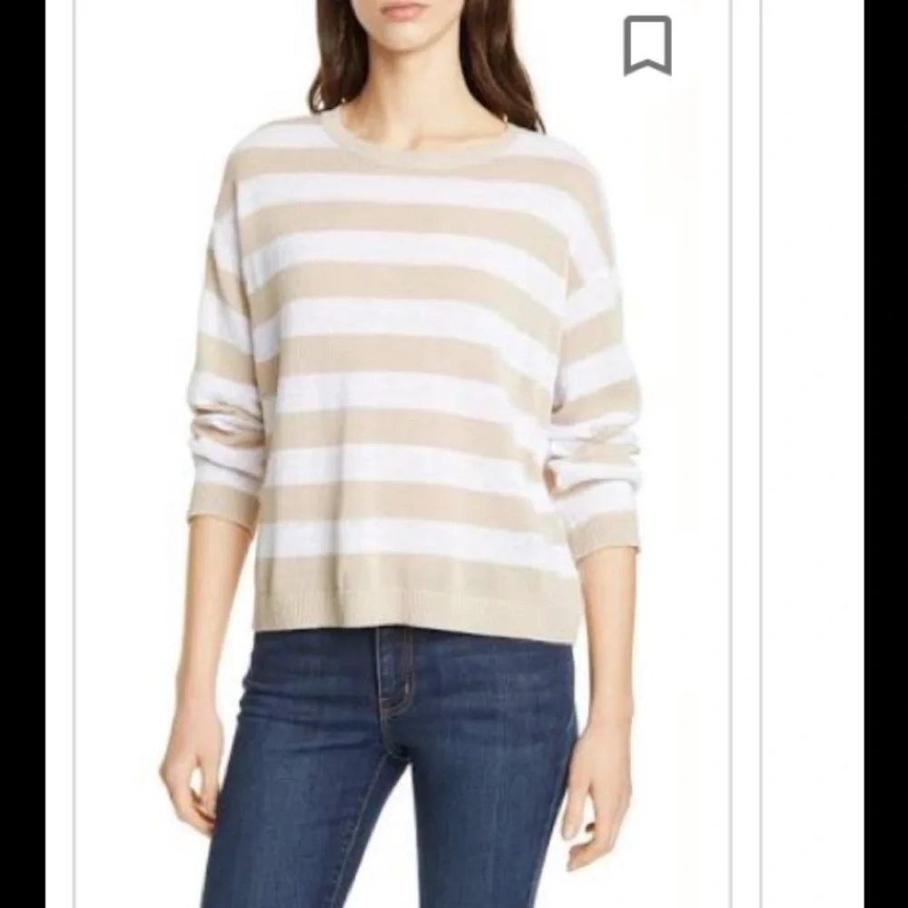 Eileen Fisher Crewneck Tunic in Natural & White